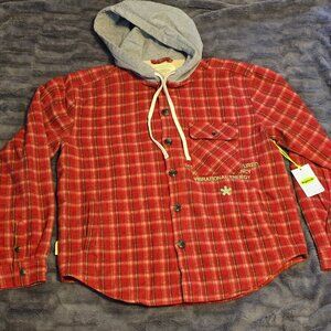SuperVSN Button Flannel Hoodie – Bright Red, Men’s Medium (BNWT, Button-Up)
